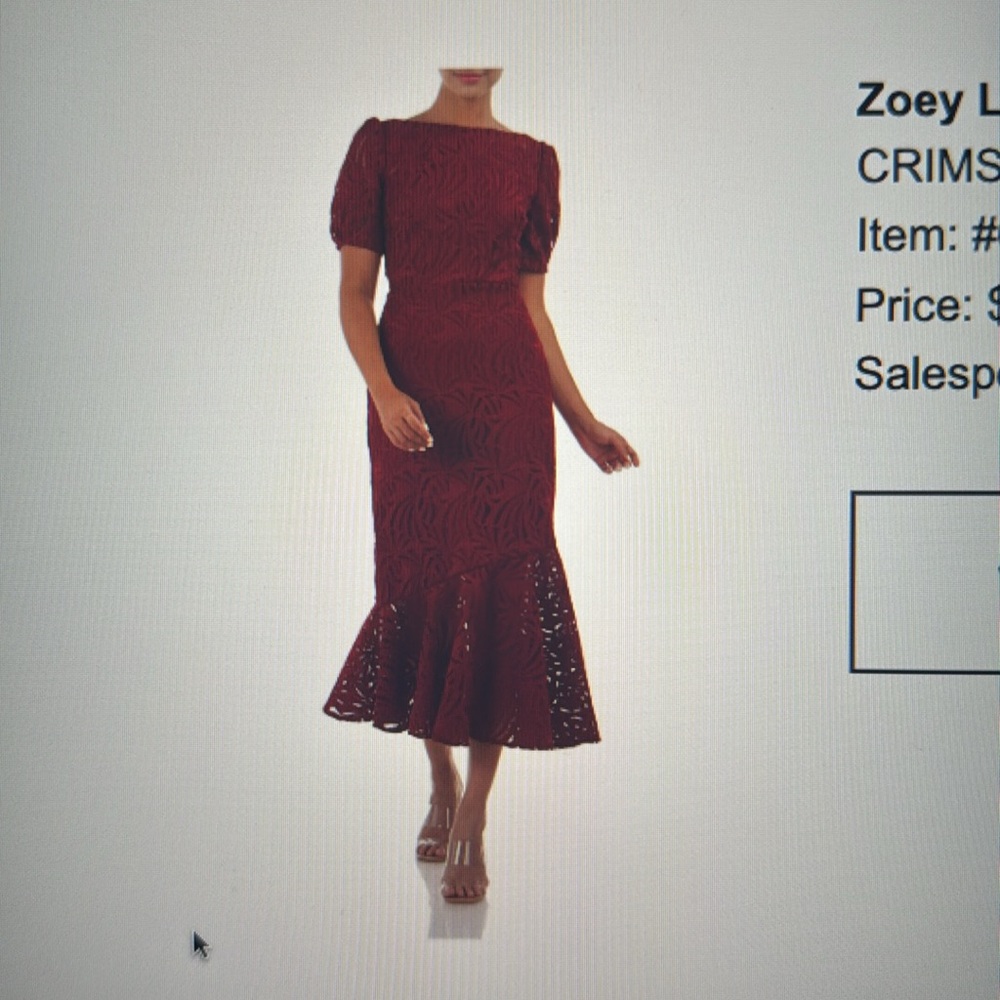 Kay Unger Burgundy Lace Midi Dress